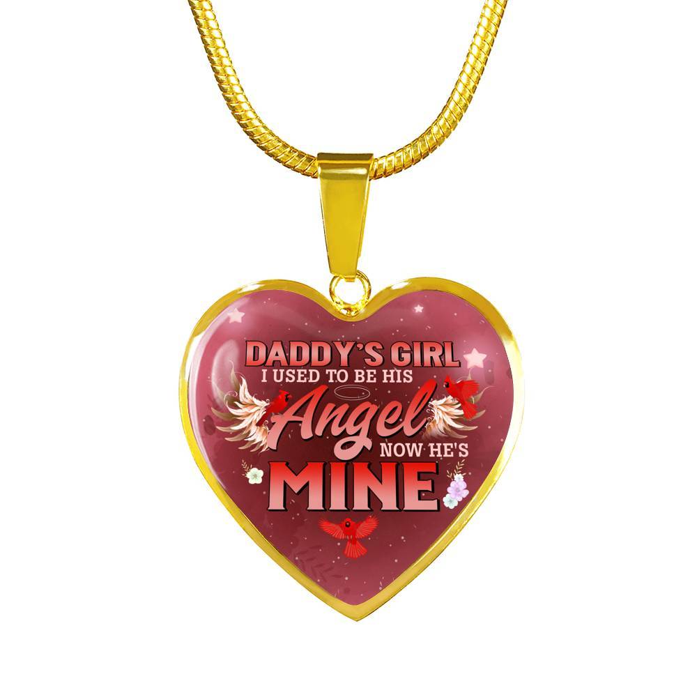 Cardinal Bird Daddy's Girl I Used To Be His Angel Heart Pendant Necklace - Red Cardinal Dad Daughter Necklace - Heart Luxury Necklace (Gold Plated)