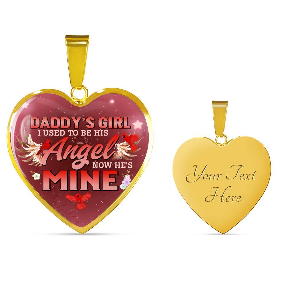 Cardinal Bird Daddy's Girl I Used To Be His Angel Heart Pendant Necklace - Red Cardinal Dad Daughter Necklace - Heart Luxury Necklace (Gold Plated)