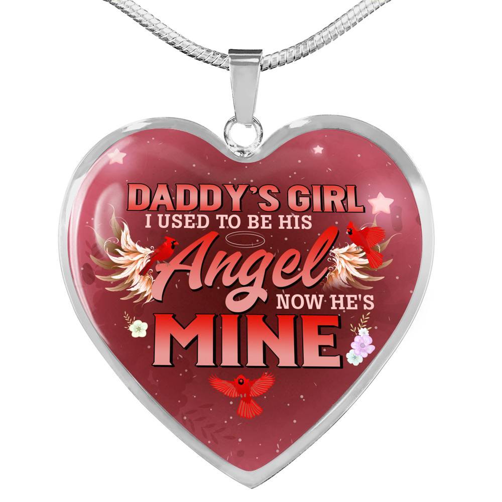 Cardinal Bird Daddy's Girl I Used To Be His Angel Heart Pendant Necklace - Red Cardinal Dad Daughter Necklace - Heart Luxury Necklace (Silver)