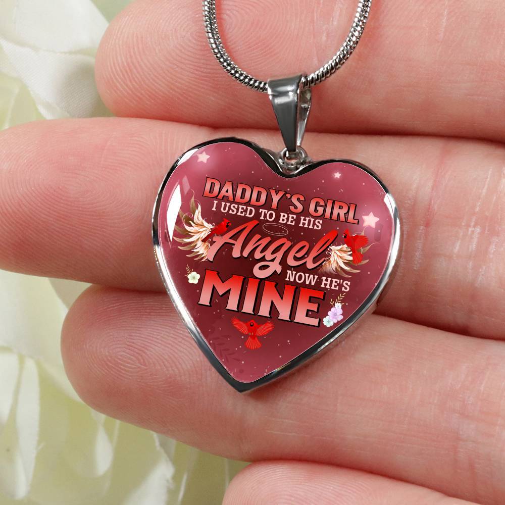 Cardinal Bird Daddy's Girl I Used To Be His Angel Heart Pendant Necklace - Red Cardinal Dad Daughter Necklace - Heart Luxury Necklace (Silver)