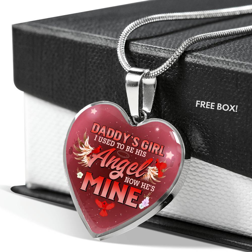 Cardinal Bird Daddy's Girl I Used To Be His Angel Heart Pendant Necklace - Red Cardinal Dad Daughter Necklace - Heart Luxury Necklace (Silver)
