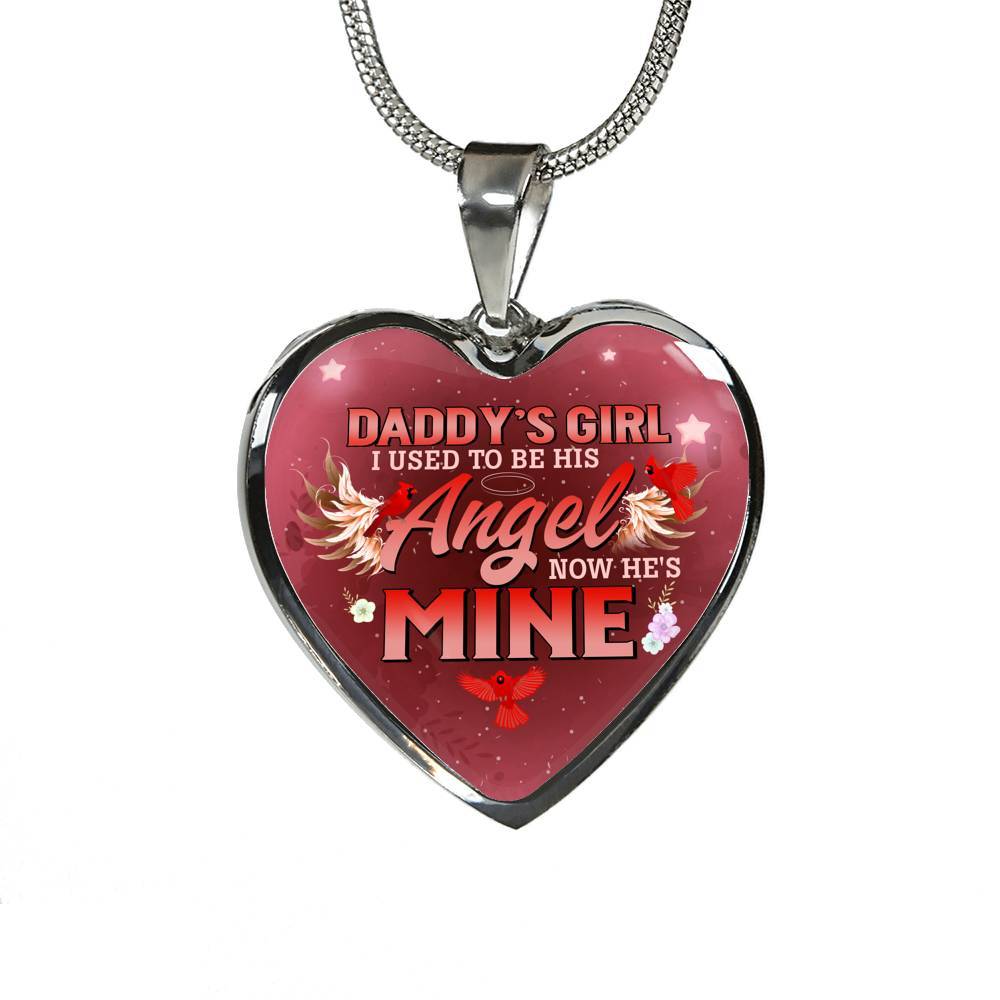 Cardinal Bird Daddy's Girl I Used To Be His Angel Heart Pendant Necklace - Red Cardinal Dad Daughter Necklace - Heart Luxury Necklace (Silver)