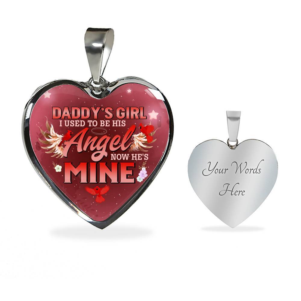 Cardinal Bird Daddy's Girl I Used To Be His Angel Heart Pendant Necklace - Red Cardinal Dad Daughter Necklace - Heart Luxury Necklace (Silver)