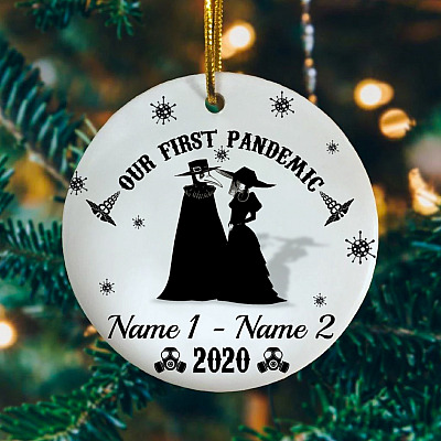 Alternative view of Personalized Couple Plague Doctor Our First Pandemic Together Circle Ornament
