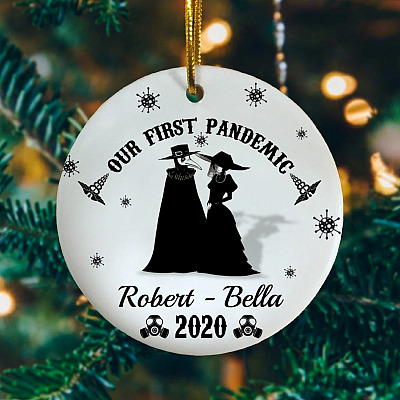 Personalized Couple Plague Doctor Our First Pandemic Together Circle Ornament