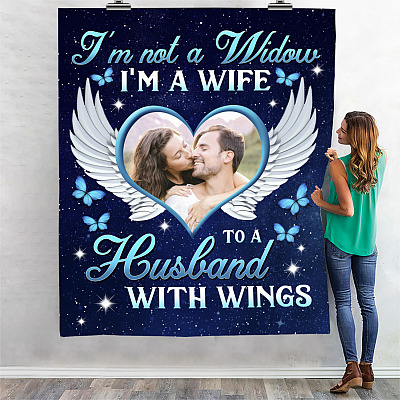 Alternative view of Personalized Photo I'm Not A Widow I'm A Wife To A Husband With Wings Fleece Blanket - Sherpa Blanket