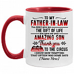 Personalized To My Father in Law, White/Red, 11 oz. Accent Mug