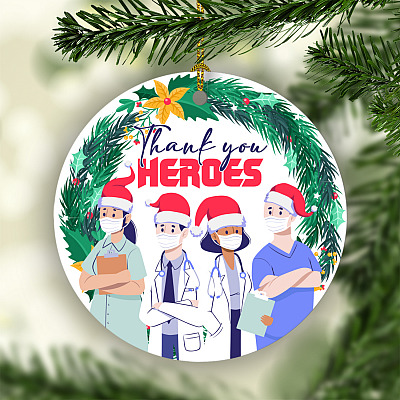 Thank You Our Frontline Heroes 2020 Pandemic Healthcare Workers Christmas Flat Holiday Circle Ornament Keepsake