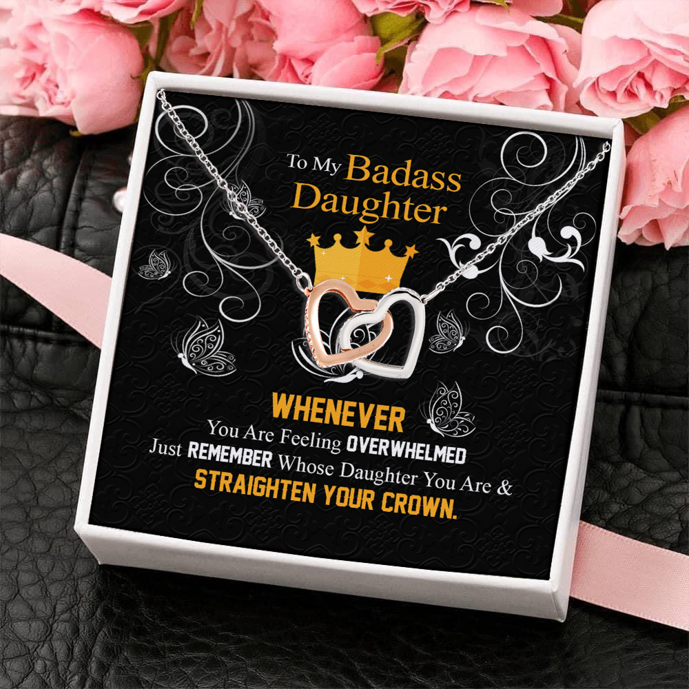 6KT. To My Badass Daughter Interlocking Hearts Necklace 4