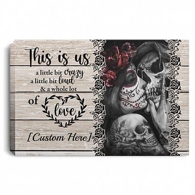 Personalized Skull Couple This Is Us, White, 0.75'' Framed Canvas