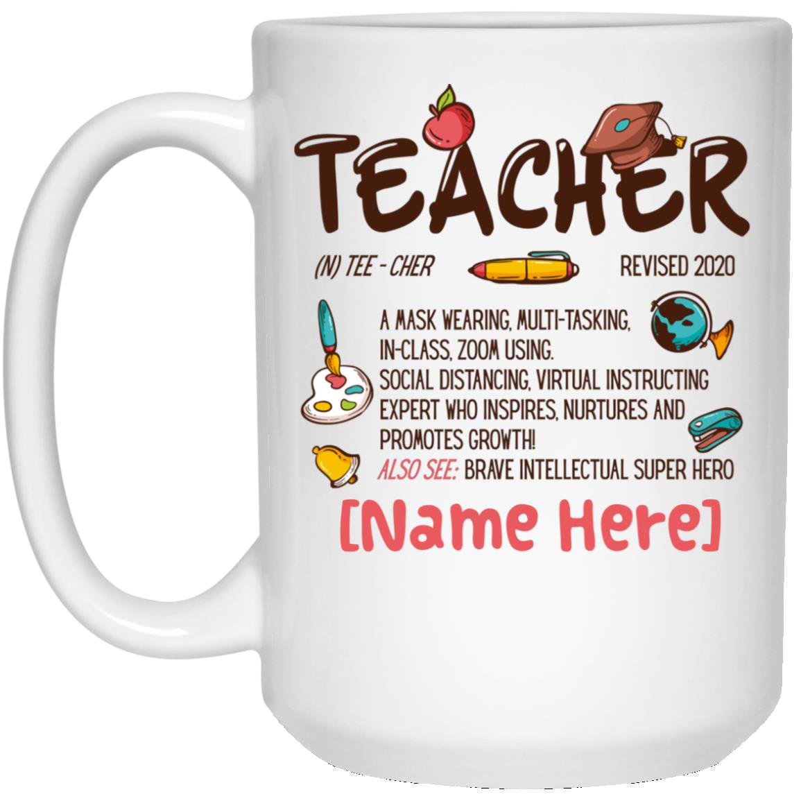 Personalized Cute Bear Coffee Mug - Custom Name On Black Ceramic Cup With Gemstones & Flowers, 11oz Or 15oz