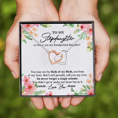Alternative view of To My Beloved Granddaughter I Want You To Believe Deep In Your Heart Joined Interlocking Hearts Pendant Necklace