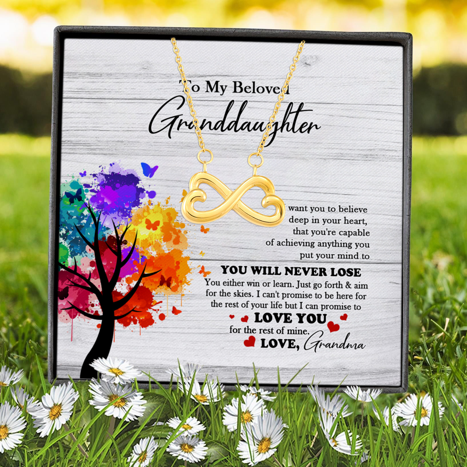 4VT. To My Beloved Granddaughter Infinity Heart Necklace (Gold) 7