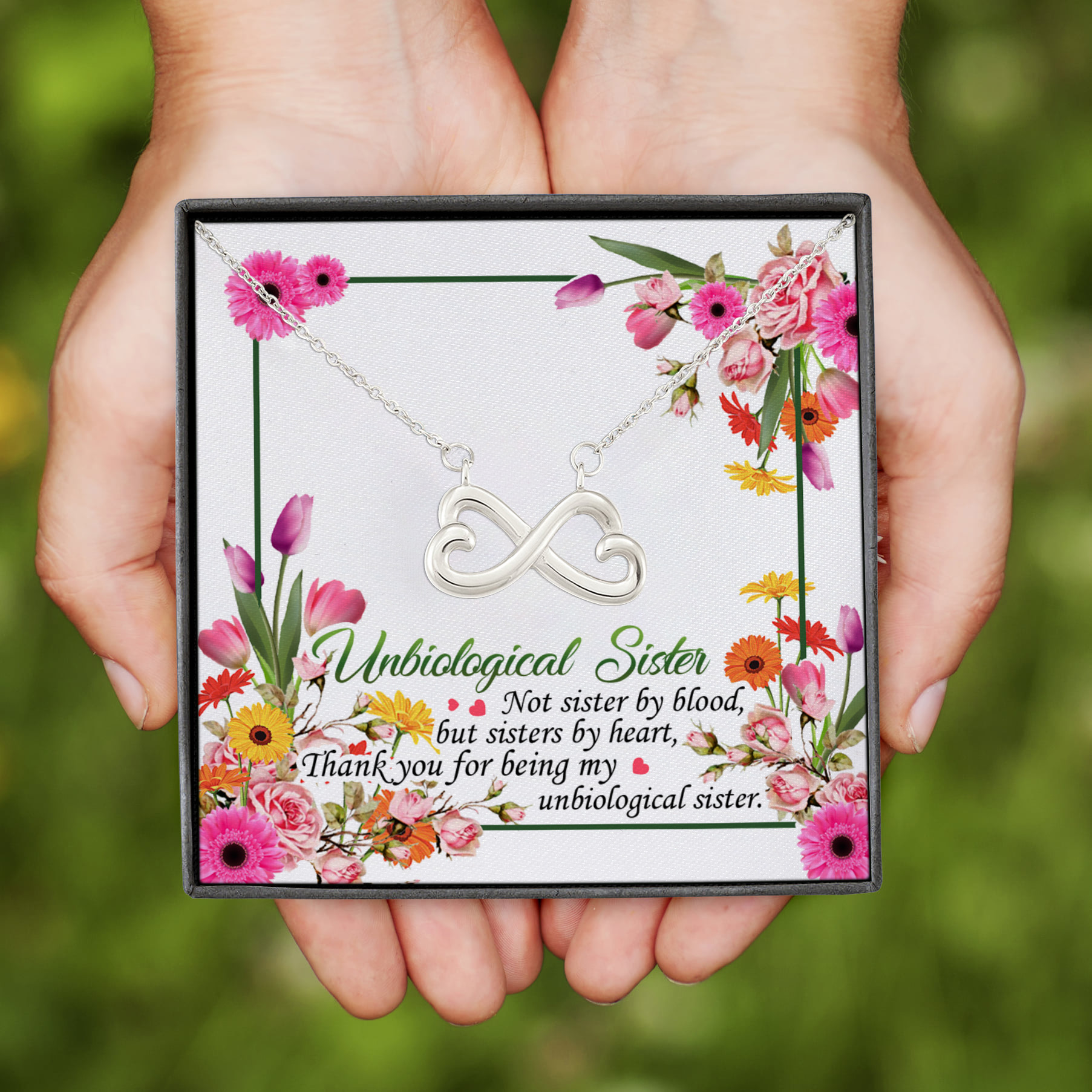 112KNG. Sister Gift (5) Infinity Heart Necklace (Silver)