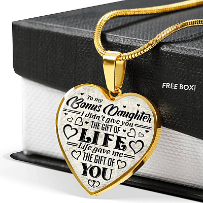 To My Bonus Daughter I Didn't Give You The Gift Of Life Life Gave Me The Gift Of You Heart Pendant Necklace - Heart Luxury Necklace (Gold Plated)