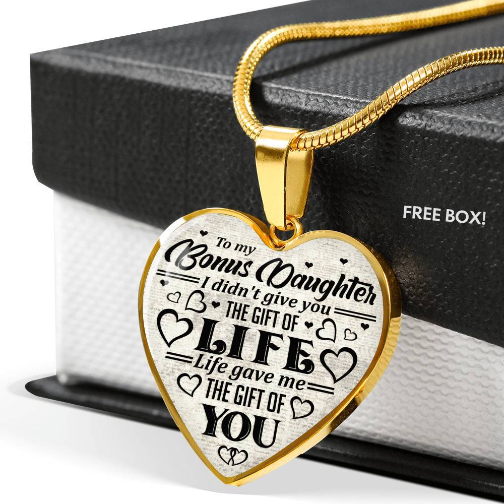 To My Bonus Daughter I Didn't Give You The Gift Of Life Life Gave Me The Gift Of You Heart Pendant Necklace - Heart Luxury Necklace (Gold Plated) To My Bonus Daughter I Didn't Give You The Gift Of Life Life Gave Me The Gift Of You Heart Pendant Necklace - Heart Luxury Necklace (Gold Plated)