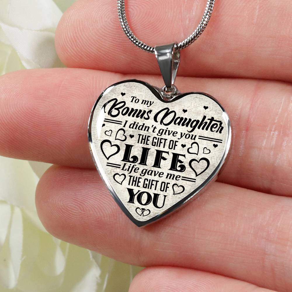 To My Bonus Daughter I Didn't Give You The Gift Of Life Life Gave Me The Gift Of You Heart Pendant Necklace - Heart Luxury Necklace (Silver) To My Bonus Daughter I Didn't Give You The Gift Of Life Life Gave Me The Gift Of You Heart Pendant Necklace - Heart Luxury Necklace (Silver)