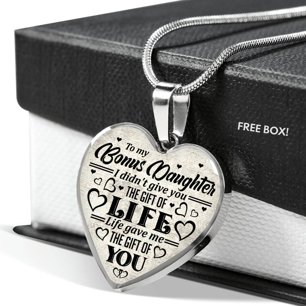 To My Bonus Daughter I Didn't Give You The Gift Of Life Life Gave Me The Gift Of You Heart Pendant Necklace - Heart Luxury Necklace (Silver) To My Bonus Daughter I Didn't Give You The Gift Of Life Life Gave Me The Gift Of You Heart Pendant Necklace - Heart Luxury Necklace (Silver)