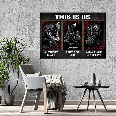 Alternative view of Personalized Couple Biker This is Us A Little Bit Crazy Skull Framed Canvas Print - Unframed Poster