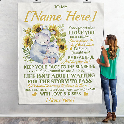Alternative view of Personalized To My Daughter Never Forget That I Love You Hippo Fleece Blanket-Mink Sherpa Blanket-Woven Blanket