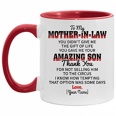Personalized To My Mother In Accent Mug, White/Red, 11 oz. Accent Mug