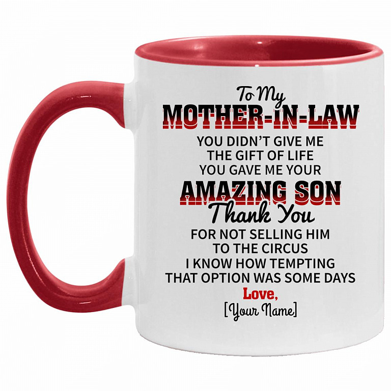 Personalized To My Mother In Accent Mug, White/Red, 11 oz. Accent Mug