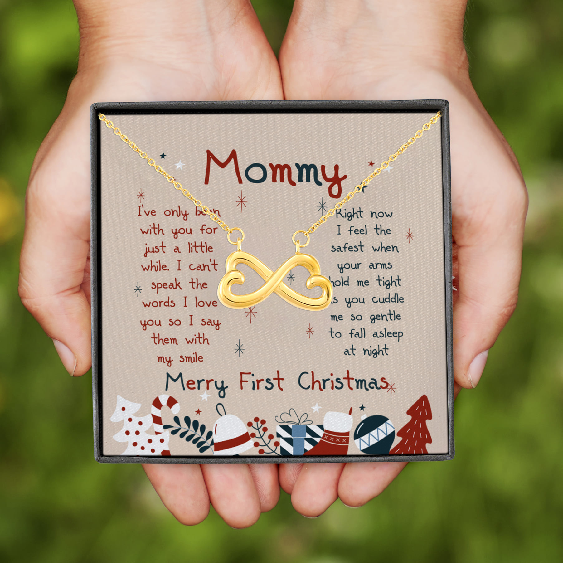 5VT. Mommy I've Only Been Message Card Infinity Heart Necklace (Gold)