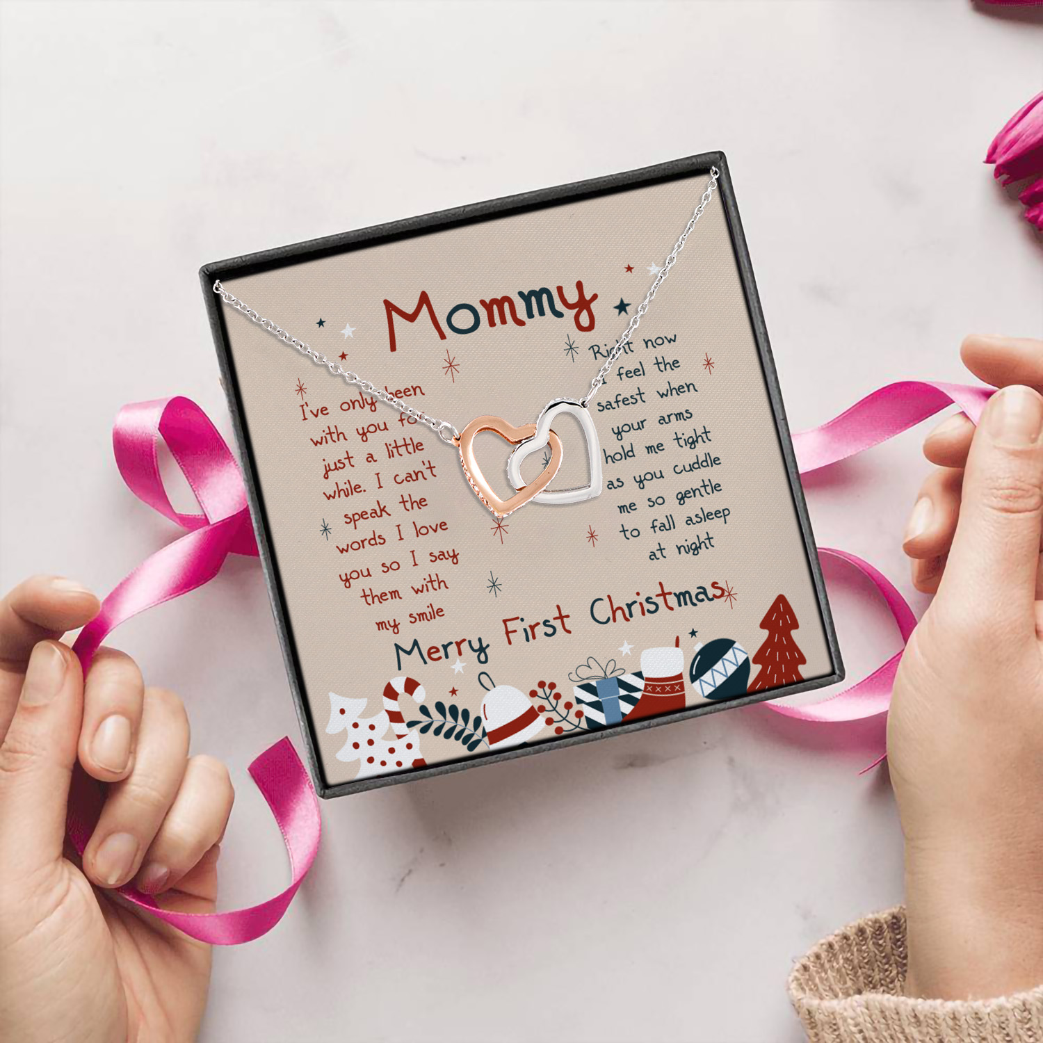 5VT. Mommy I've Only Been Message Card Interlocking Hearts Necklace 5