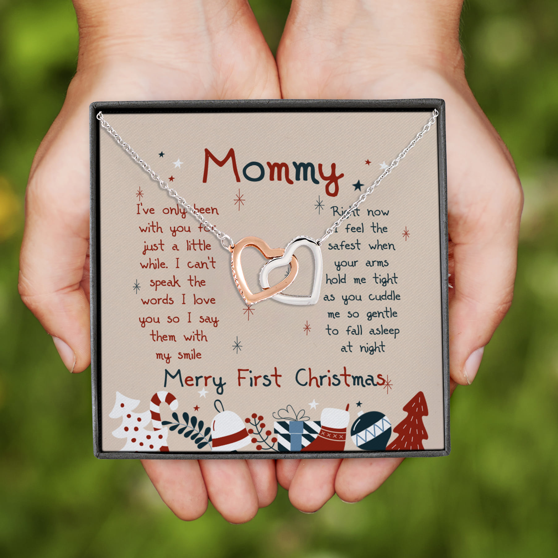 5VT. Mommy I've Only Been Message Card Interlocking Hearts Necklace