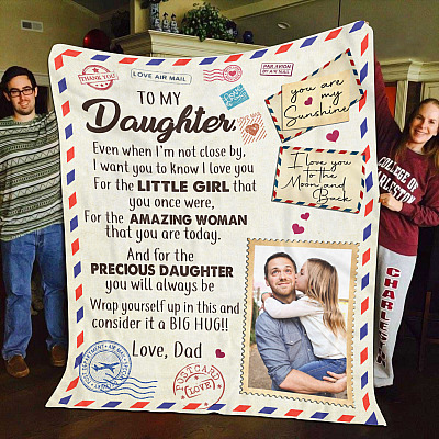 Alternative view of Custom Photo to My Daughter Even When I'm Not Close by Air Mail from Dad Fleece Blanket - Premium Sherpa Blanket