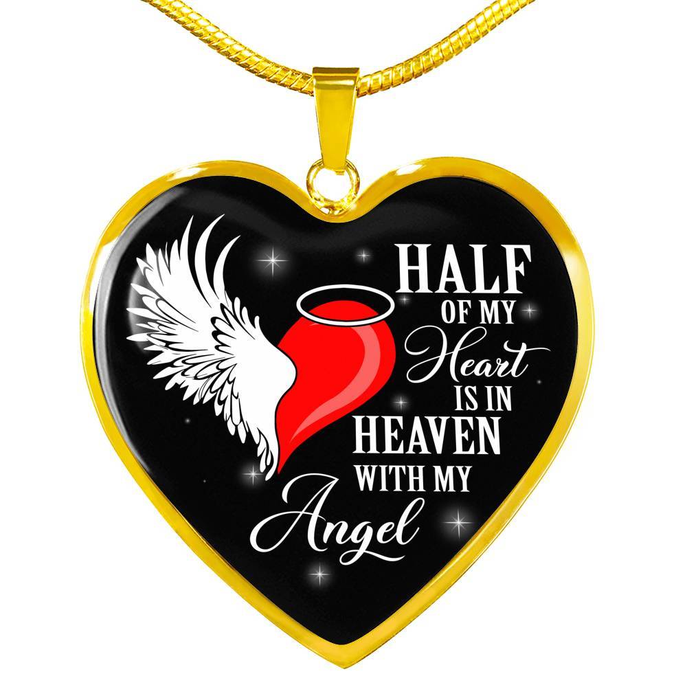 Half Of My Heart Is In Heaven With My Angel Wings Heart Pendant Necklace - Memorial Gift - Heart Luxury Necklace (Gold Plated) Half Of My Heart Is In Heaven With My Angel Wings Heart Pendant Necklace - Memorial Gift - Heart Luxury Necklace (Gold Plated)