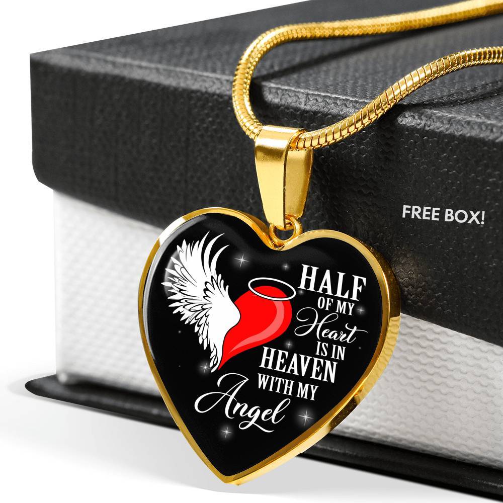 Half Of My Heart Is In Heaven With My Angel Wings Heart Pendant Necklace - Memorial Gift - Heart Luxury Necklace (Gold Plated) Half Of My Heart Is In Heaven With My Angel Wings Heart Pendant Necklace - Memorial Gift - Heart Luxury Necklace (Gold Plated)