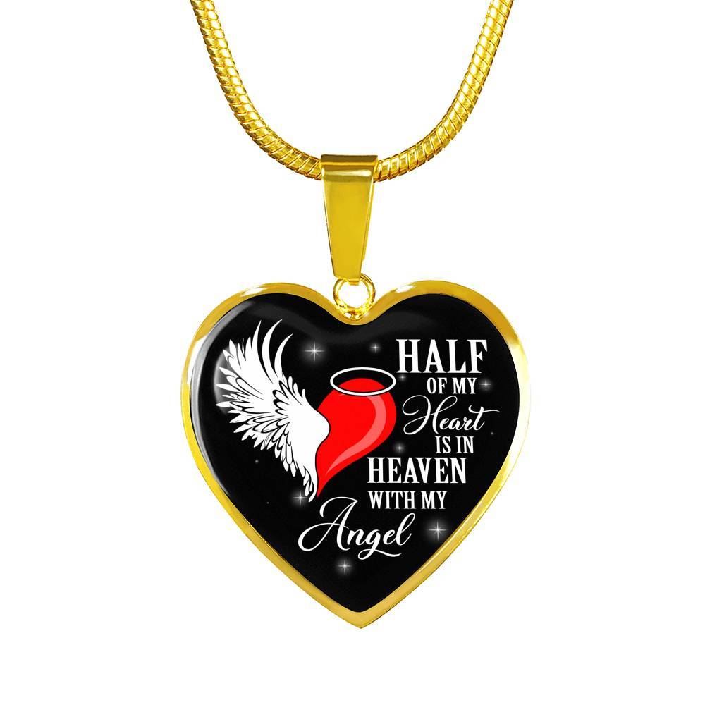 Half Of My Heart Is In Heaven With My Angel Wings Heart Pendant Necklace - Memorial Gift - Heart Luxury Necklace (Gold Plated) Half Of My Heart Is In Heaven With My Angel Wings Heart Pendant Necklace - Memorial Gift - Heart Luxury Necklace (Gold Plated)