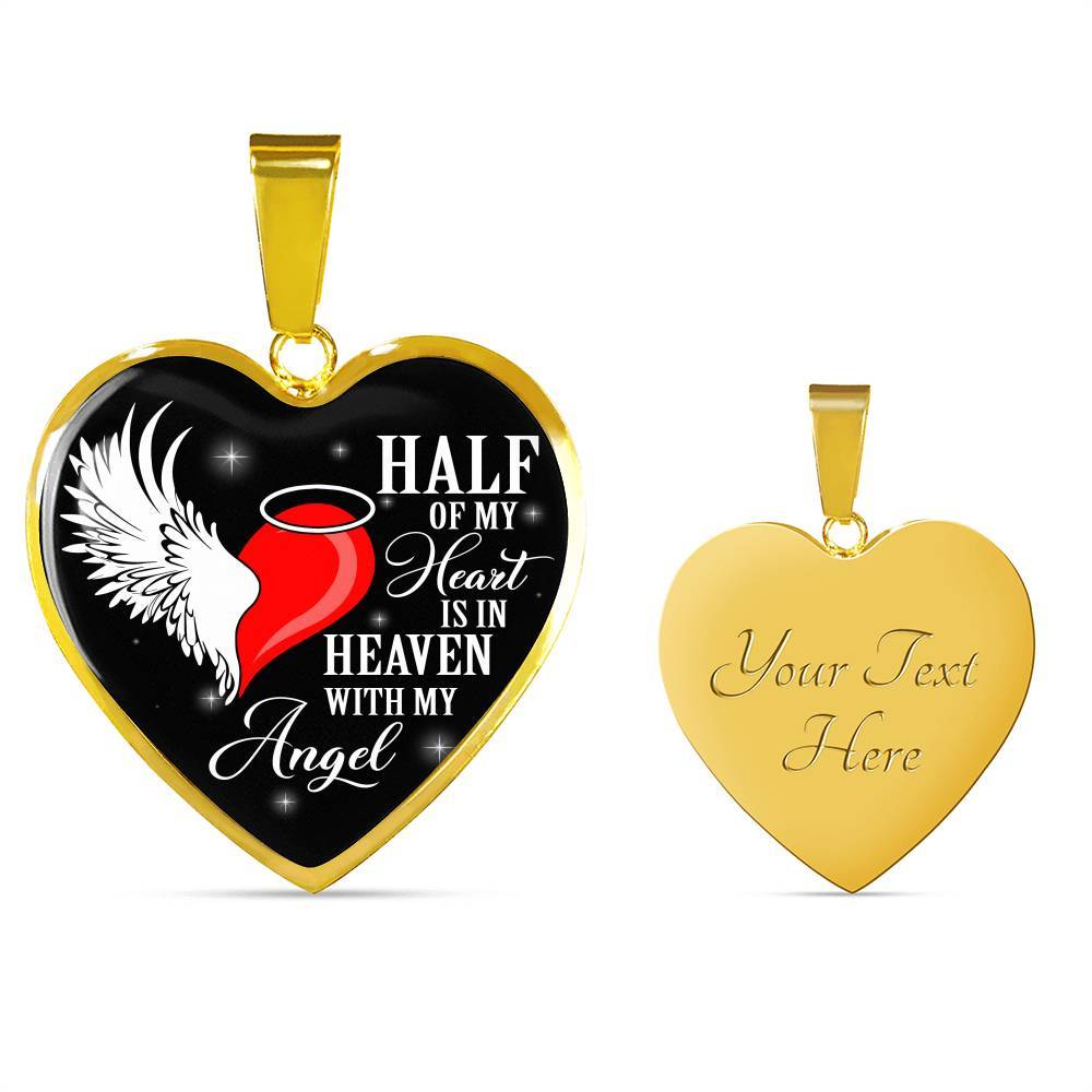 Half Of My Heart Is In Heaven With My Angel Wings Heart Pendant Necklace - Memorial Gift - Heart Luxury Necklace (Gold Plated) Half Of My Heart Is In Heaven With My Angel Wings Heart Pendant Necklace - Memorial Gift - Heart Luxury Necklace (Gold Plated)
