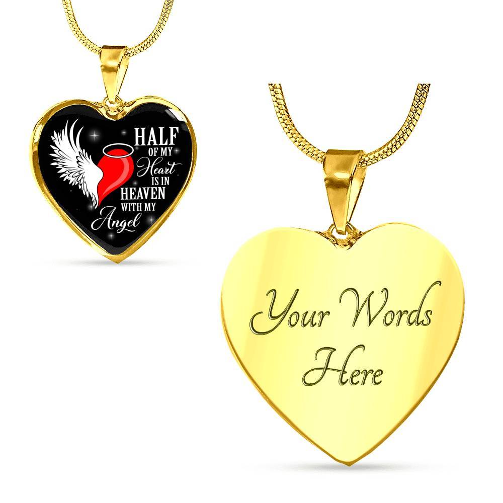 Half Of My Heart Is In Heaven With My Angel Wings Heart Pendant Necklace - Memorial Gift - Heart Luxury Necklace (Gold Plated) Half Of My Heart Is In Heaven With My Angel Wings Heart Pendant Necklace - Memorial Gift - Heart Luxury Necklace (Gold Plated)