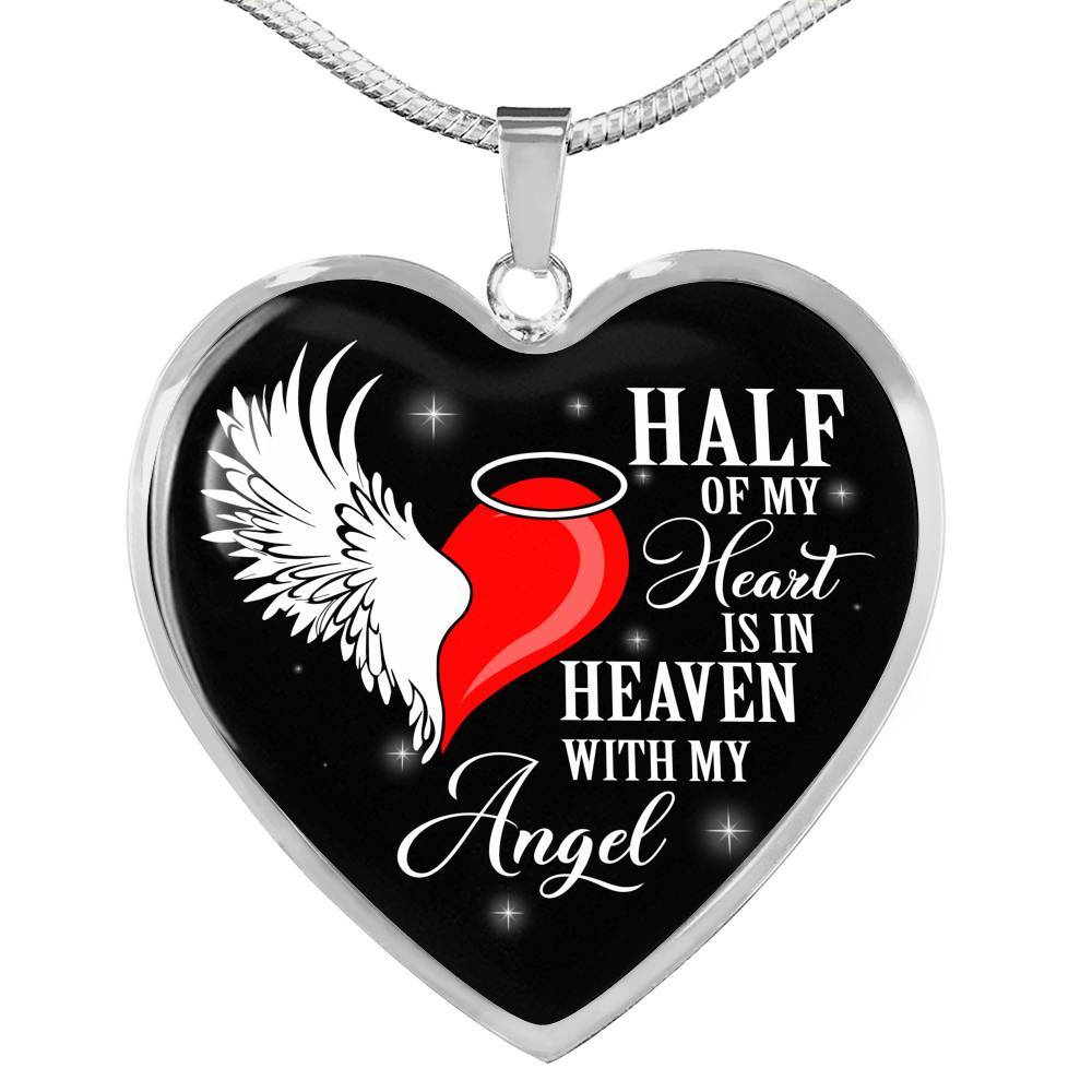 Half Of My Heart Is In Heaven With My Angel Wings Heart Pendant Necklace - Memorial Gift - Heart Luxury Necklace (Silver) Half Of My Heart Is In Heaven With My Angel Wings Heart Pendant Necklace - Memorial Gift - Heart Luxury Necklace (Silver)