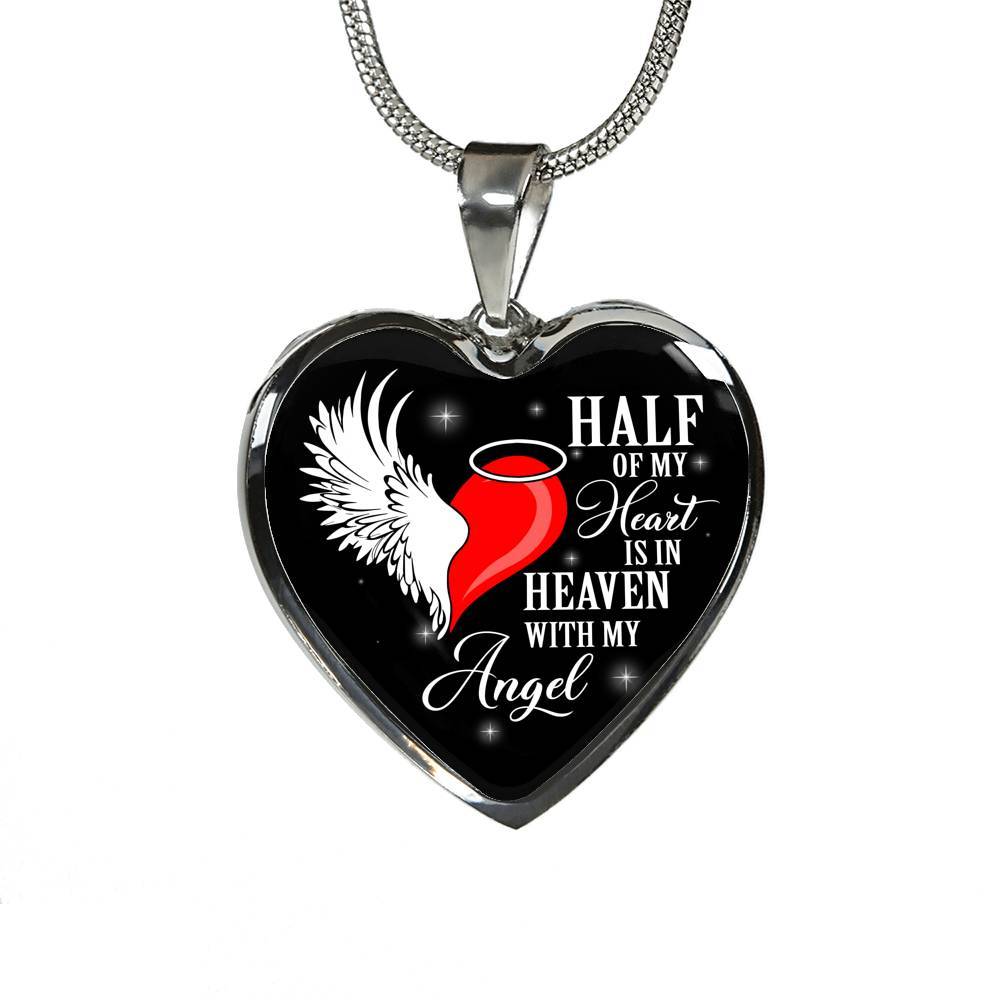 Half Of My Heart Is In Heaven With My Angel Wings Heart Pendant Necklace - Memorial Gift - Heart Luxury Necklace (Silver) Half Of My Heart Is In Heaven With My Angel Wings Heart Pendant Necklace - Memorial Gift - Heart Luxury Necklace (Silver)