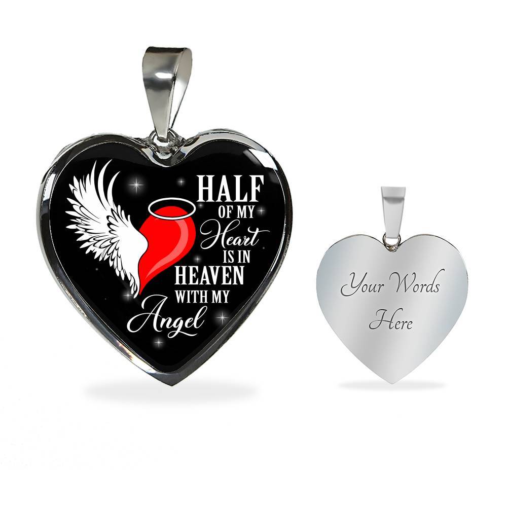 Half Of My Heart Is In Heaven With My Angel Wings Heart Pendant Necklace - Memorial Gift - Heart Luxury Necklace (Silver) Half Of My Heart Is In Heaven With My Angel Wings Heart Pendant Necklace - Memorial Gift - Heart Luxury Necklace (Silver)