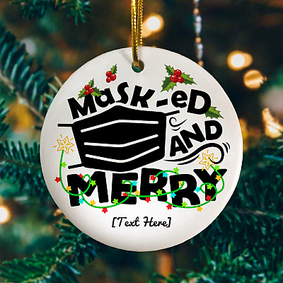 Alternative view of Personalized Mask-ed And Merry Nurse Life Christmas 2020 Decorative Ornament - Funny Nurse Xmas Keepsake Gift