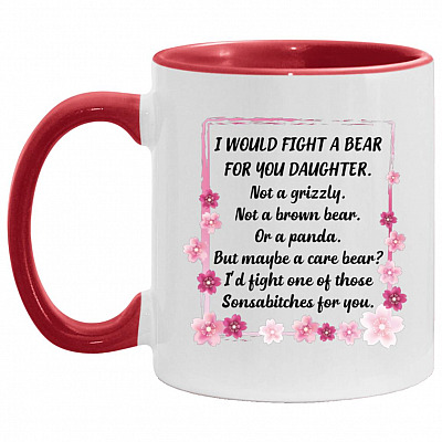 I Would Fight a Bear, White/Red, 11 oz. Accent Mug