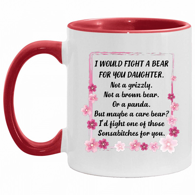 I Would Fight a Bear, White/Red, 11 oz. Accent Mug