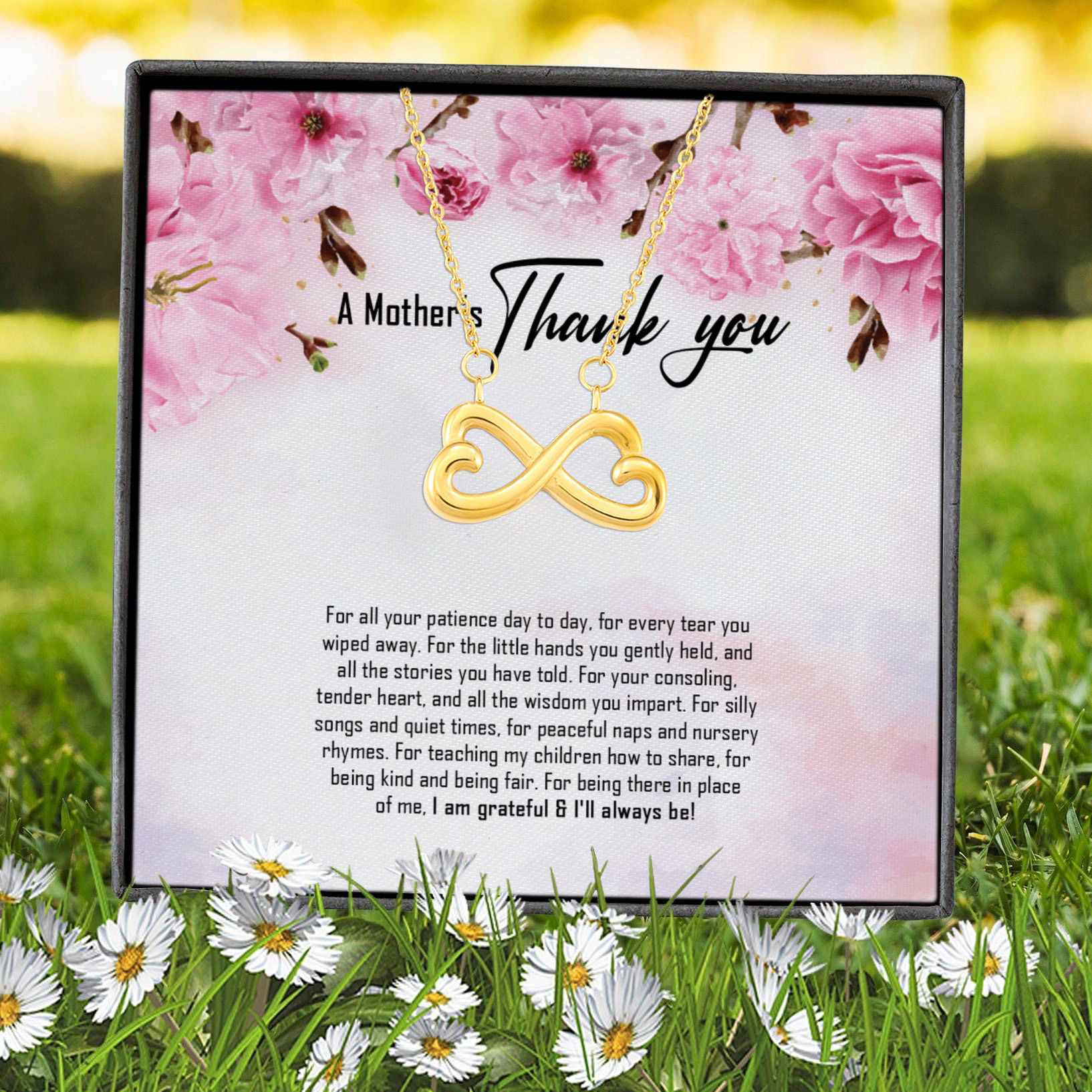 2VT. Babbysitter A Mother's Thank You Infinity Heart Necklace (Gold) 7