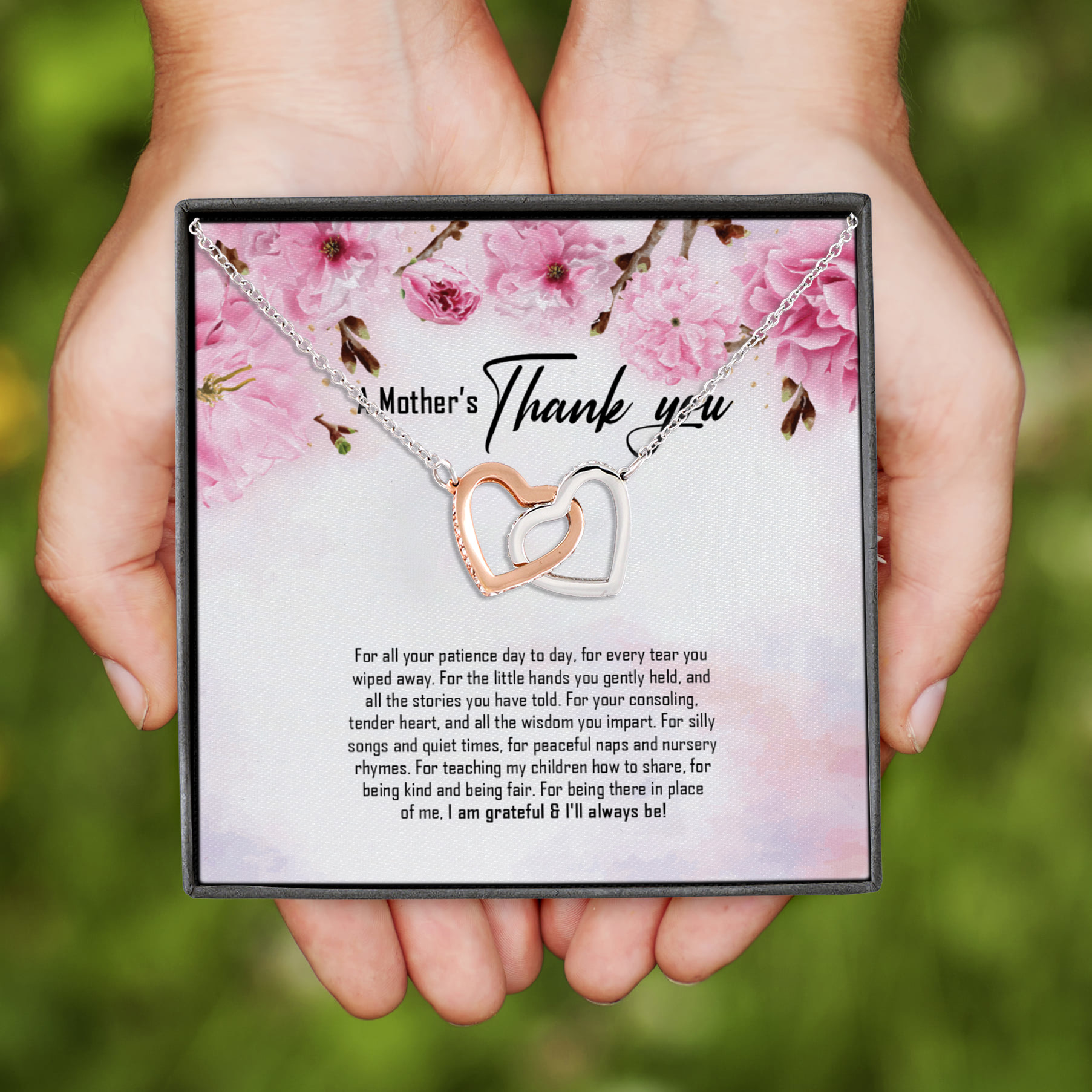 2VT. Babbysitter A Mother's Thank You Interlocking Hearts Necklace