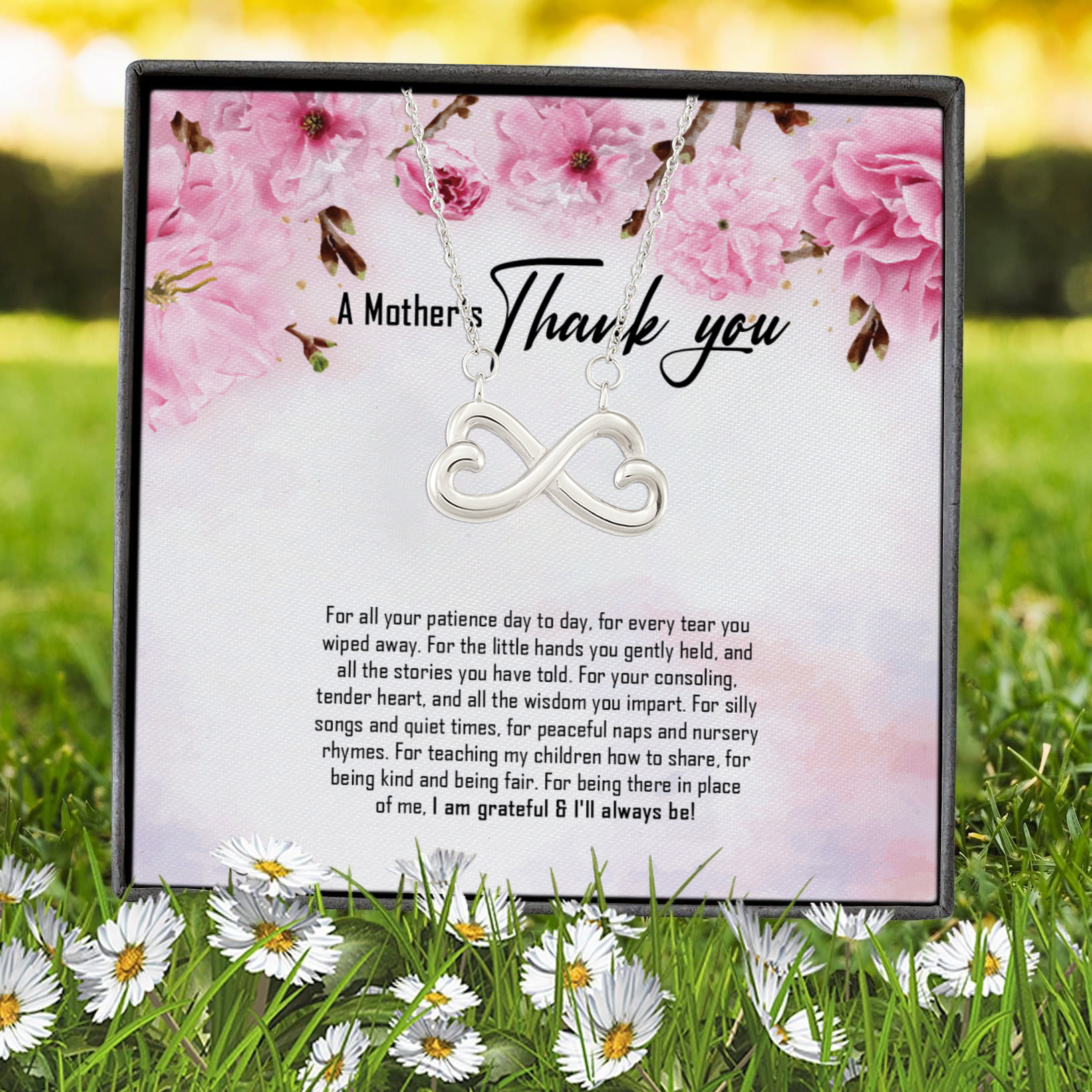 2VT. Babbysitter A Mother's Thank You Infinity Heart Necklace (Silver) 7