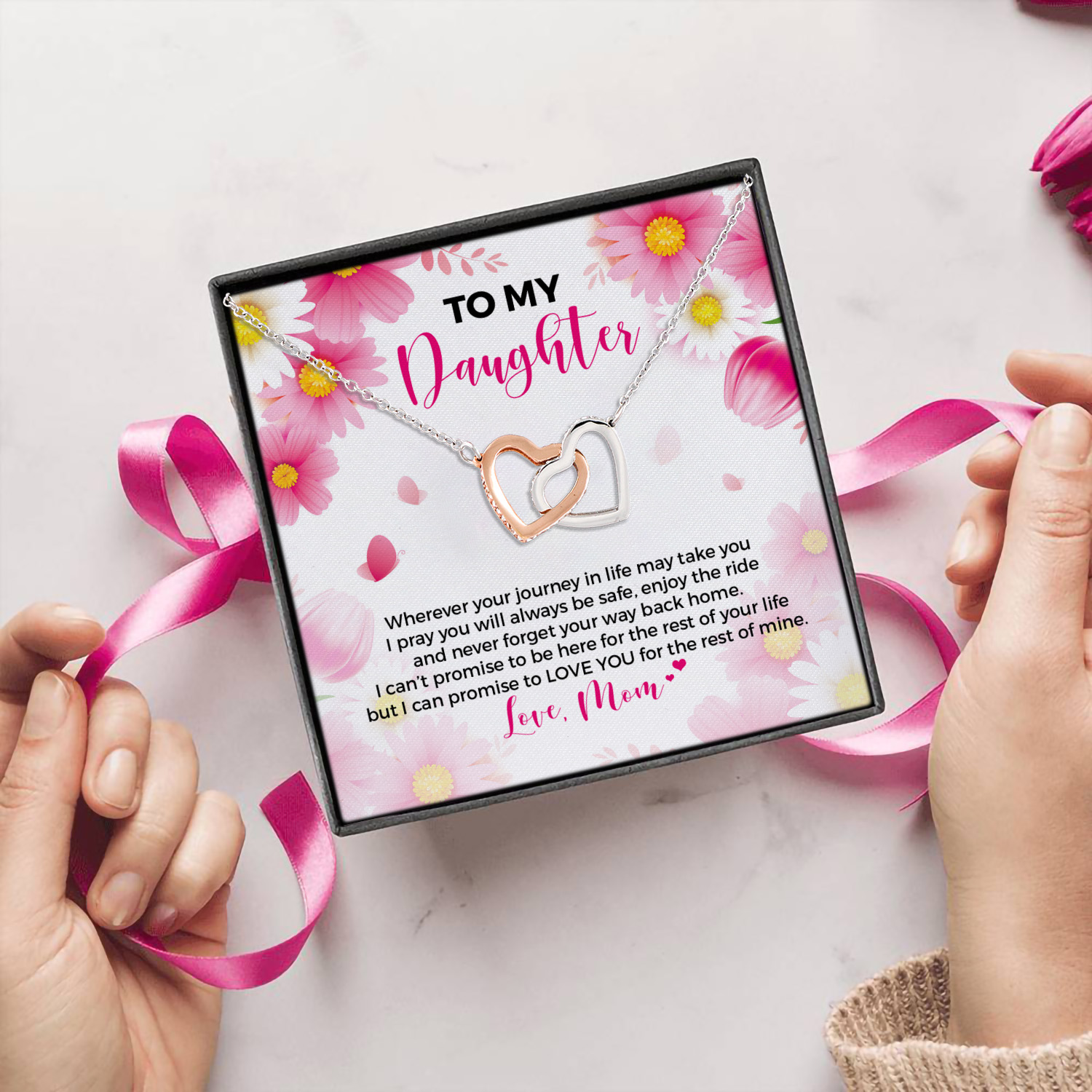 5VT. To My Daughter Wherever Journey Interlocking Hearts Necklace 5