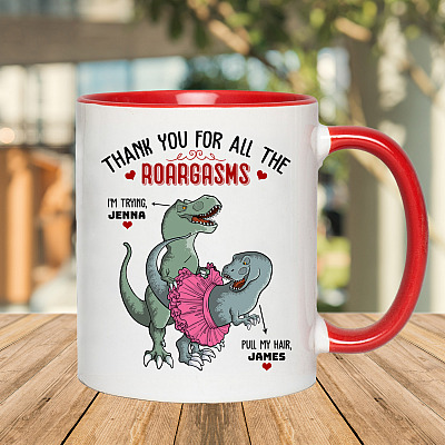 Alternative view of Personalized Thanks for All the Orgasms Dinosaurs Couple Funny Valentine Accent Mug