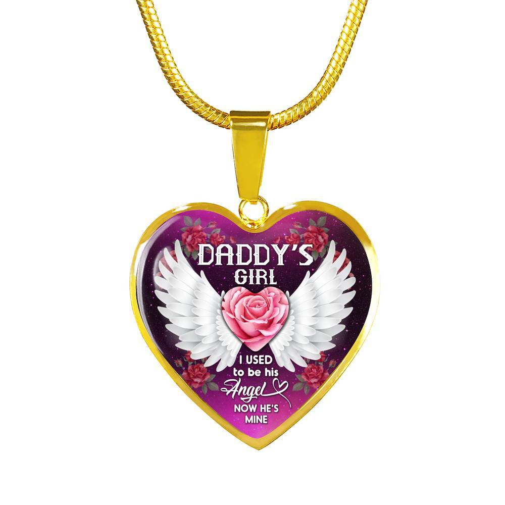 Daddy' Girl I Used To Be His Angel Now He's Mine Heart Pendant Necklace - In Memory Of Dad Memorial Necklace - Heart Luxury Necklace (Gold Plated)