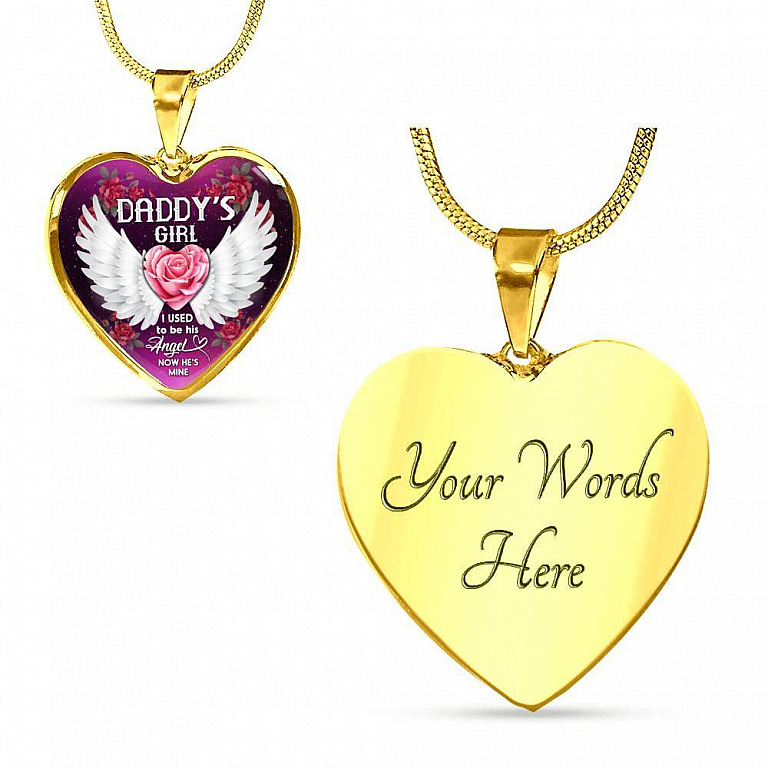 Daddy' Girl I Used To Be His Angel Now He's Mine Heart Pendant Necklace - In Memory Of Dad Memorial Necklace - Heart Luxury Necklace (Gold Plated)