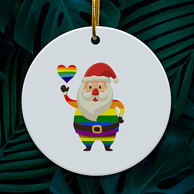 LGBT Pride Rainbow Santa Claus Funny Decorative Christmas Ornament - Holiday Flat Circle Ornament