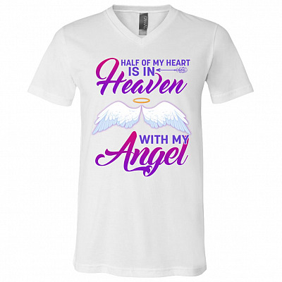 Half Of My Heart Is In Heaven, White, V-Neck T-Shirt